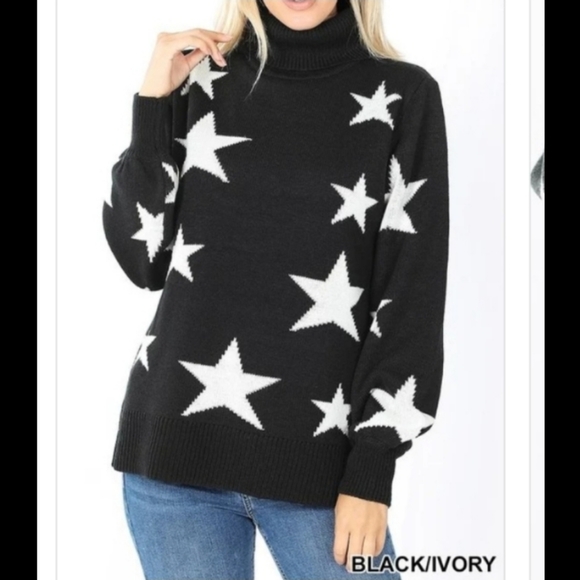 Zenana Outfitters Sweaters - BOGO SALE!  ZENANA Black & Ivory Star Turtleneck Sweater NWT